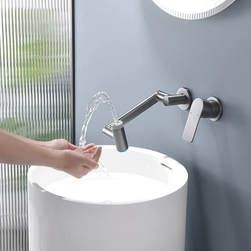 Смеситель настенный Lefton Single-Handle Wall Mount Bathroom Faucet with Temperature Display-BFWM2401 Grey: Длина излива, см 20