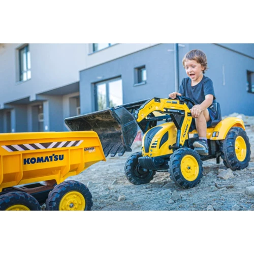 Детский трактор на педалях с прицепом, передним и задним ковшами Falk Komatsu желтый (2086W) фото 7