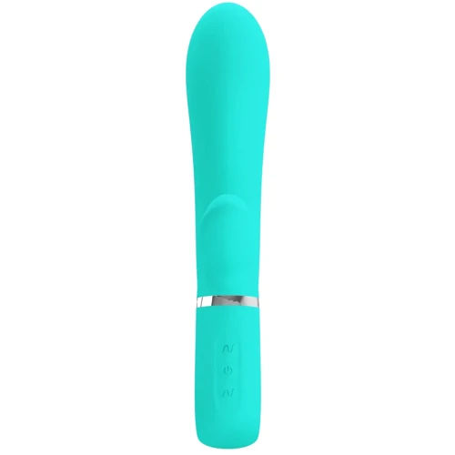 Вибратор с мягкой головкой и клиторальной стимуляцией LYBAILE Pretty Love Thomas USB Тurquoise (BI-014621-4)