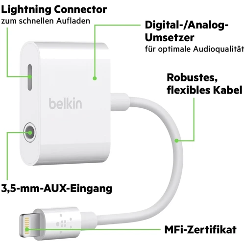 Адаптер Belkin Lightning to 3.5mm + Lightning White (F8J212btWHT) фото 5