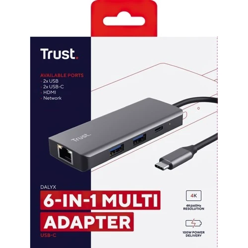 Адаптер Trust Adapter Dalyx USB-С to 2xUSB3.2+2хUSB-С+HDMI+RJ45 Black (24968_TRUST)