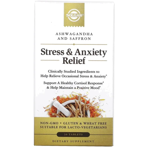 Бустер тестостерона Solgar Stress & Anxiety Relief Ashwagandha And Saffron Препарат для снятия стресса и тревоги ашваганда и шафран 30 таблеток