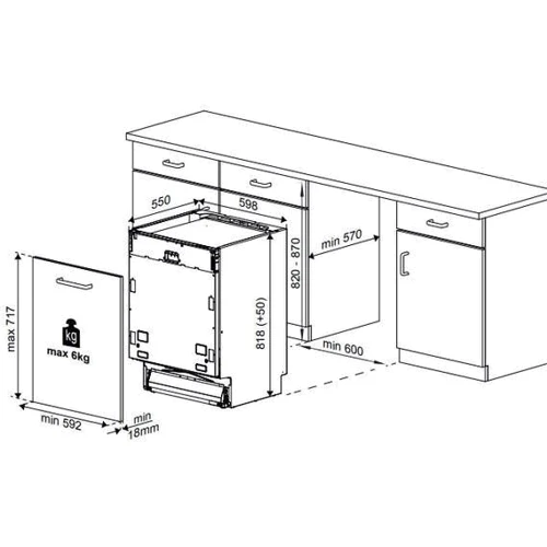 Вбудовувана посудомийна машина Beko DIN28424: Розміри 81.8 x 59.8 x 55 см