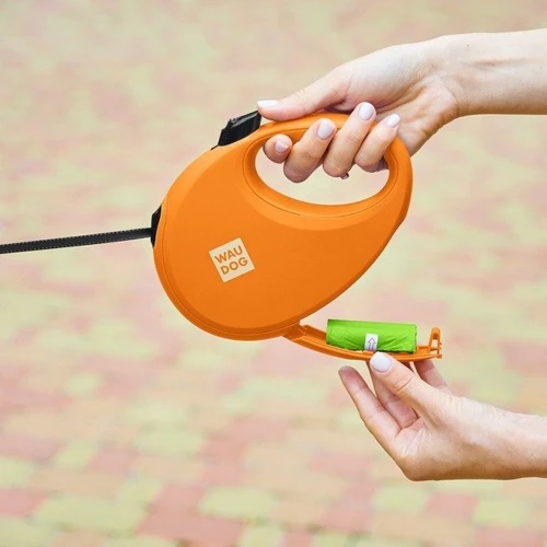 Повідець-рулетка для собак WAUDOG R-leash з контейнером для пакетів L помаранчевий до 40 кг 5 м (26294) фото 5
