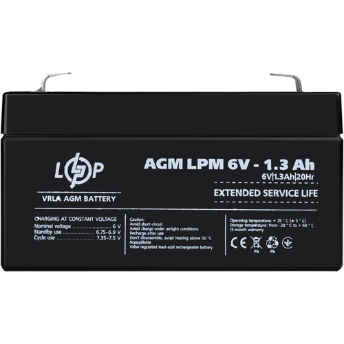 Аккумуляторная батарея LogicPower LPM 6V 1.3 Ah, AGM (4157)