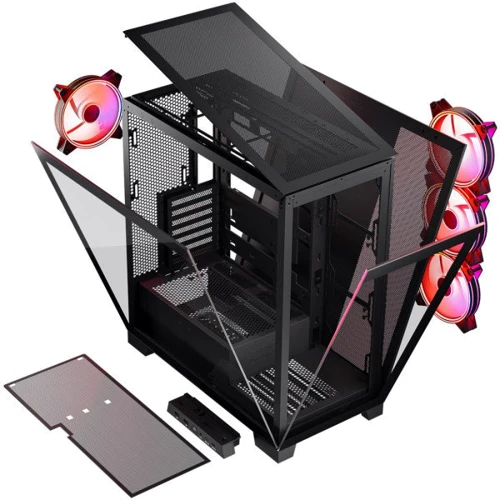 Корпус Modecom Volcano Space Apex ARGB Midi Black (AT-SPACE-PG-10-000000-000): Материал передней панели закаленное стекло