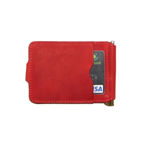 Женский зажим для денег DNK Leather красный (DNK Зажим-H col.H): Формат кошелька Вертикальный
