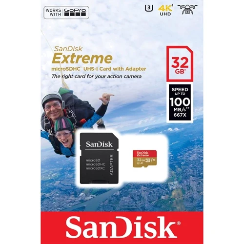 Карта памяти SanDisk 32GB microSDHC Class 10 UHS-I U3 V30 A1 Extreme Action + adapter (SDSQXAF-032G-GN6AA): Тип карты microSDHC
