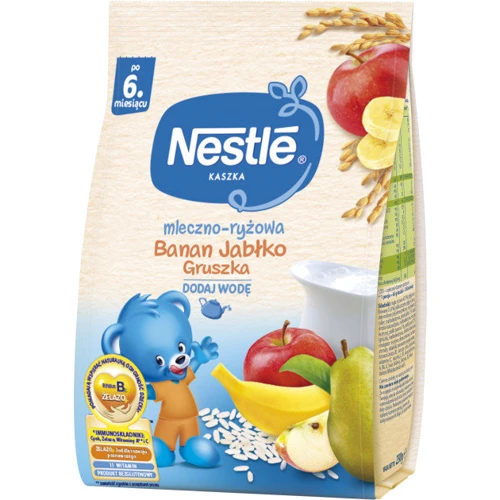 Каша Nestle молочная рисовая с яблоком, бананом и грушей, с бифидобактериями (пробиотиками) для детей з 6 месяцев, 230г (7613031556786)