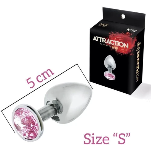 Металлическая анальная пробка с розовым кристаллом MAI Attraction Toys №72