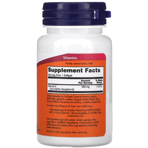 Now Foods Vitamin E Витамин Е со смешанными токоферолами 268 мг (400 МЕ) 50 гелевых капсул: Тип Витамин E
