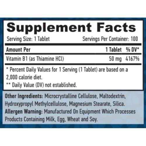 Haya Labs Vitamin B-1 Thiamine 50 мг Тиамин В1 100 таблеток: Тип Витамин B