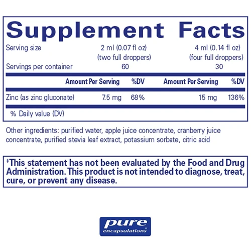 Pure Encapsulations Zinc liquid 15 mg 120 ml Цинк в жидкой форме (PE-01260): Тип Цинк