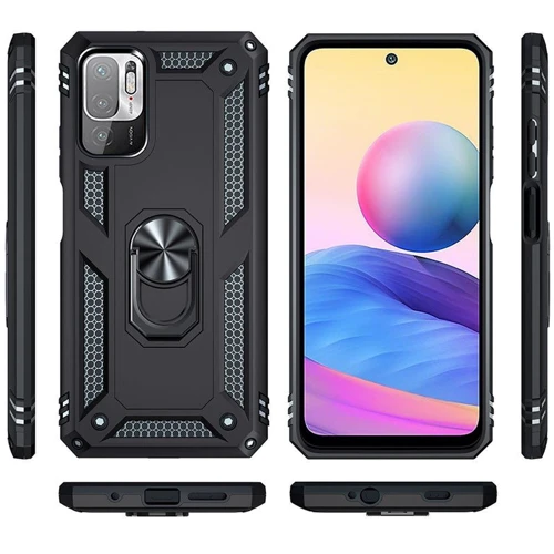 Аксессуар для смартфона Mobile Case Shockproof Serge Magnetic Ring Black for Xiaomi Redmi Note 10 5G / Poco M3 Pro / Poco M3 Pro 5G: Материал TPU (термополиуретан) и поликарбонат