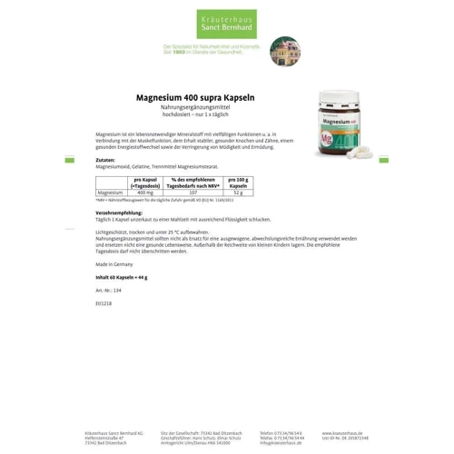 Sanct Bernhard Magnesium Магній 400 supra 60 капсул: Тип магній