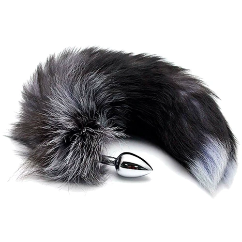 Металлическая анальная пробка Лисий хвост Alive Black And White Fox Tail L