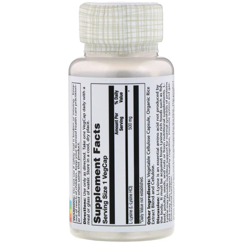 Solaray L-Lysine, 500 mg, 60 Vegetarian Capsules (SOR-04940): Тип Лизин