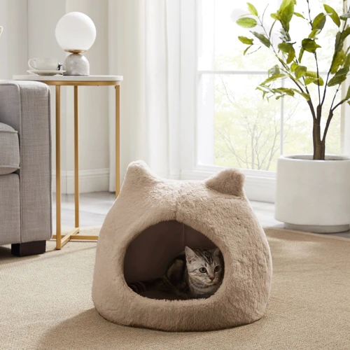 Будинок – лежак Best Friends Meow Hut Fur Cat Bed для котів пшеничний 44х44 см (bf4662) фото 4