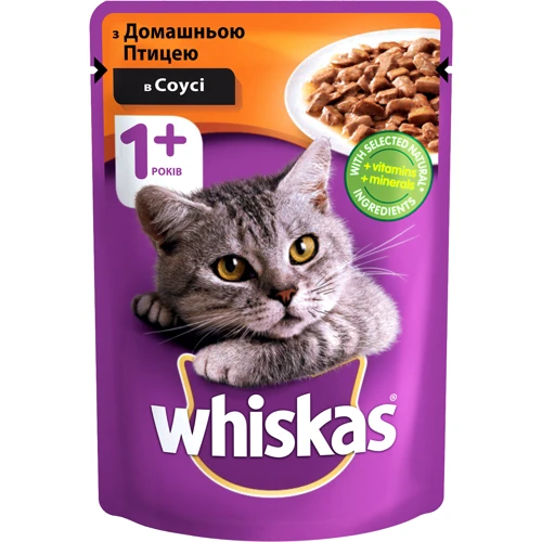 Вологий корм Whiskas для кішок з домашньою птицею в соусі 24х100г (5900951269028)