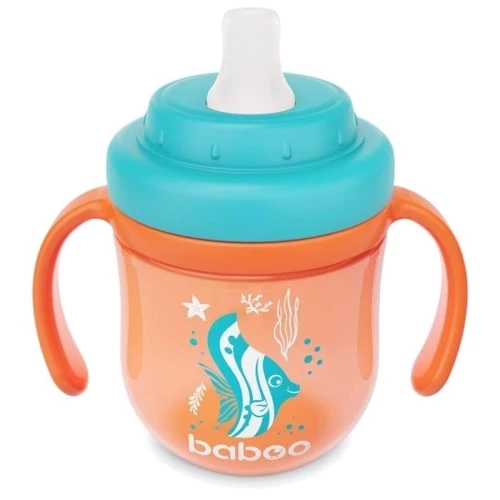 Чашка непроливайка Baboo Sea Life с силиконовым носиком 200 мл оранжевая (8-130)