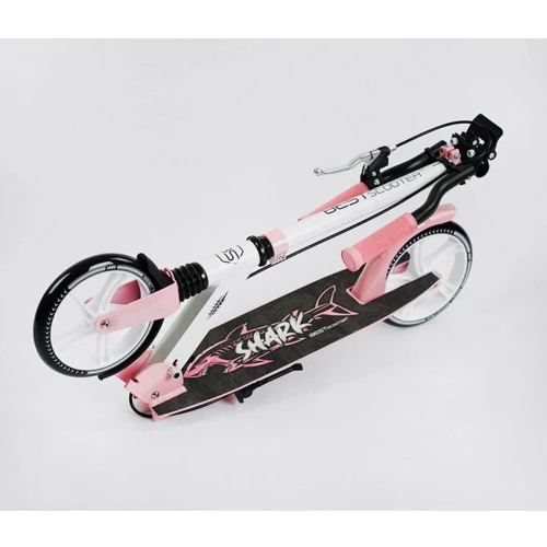 Детский двухколесный самокат с ручным тормозом Best Scooter Shark Нежно-розовый (31010): Конструкция рамы складная