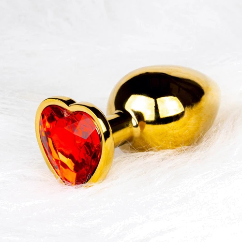 Металлическая анальная пробка Ouch! Heart Gem Gold - Ruby Red, М