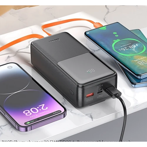 Зовнішній акумулятор Hoco Power Bank 30000mAh J119B Sharp Charger with cable 22.5W Black: Вбудований кабель Apple Lightning / USB Type-C