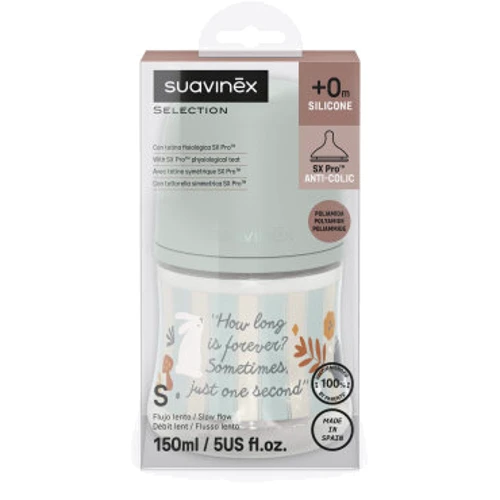 Пляшечка Suavinex "Wonderland" фізіологічна соска повільний потік світло-зелена 150 мл (308745): Вік с рождения