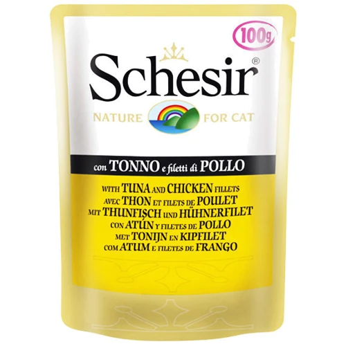 Вологий корм для кішок Schesir Tuna Chicken тунець з курячим філе і рисом, 100 г
