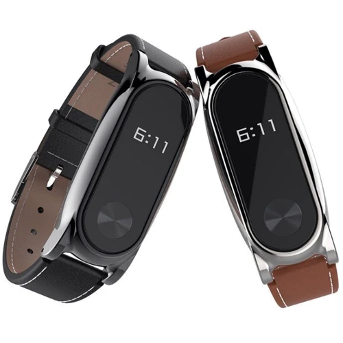 Кожаный ремешок MiJobs 2 Plus для Xiaomi Mi Band 2, Brown/Silver: Совместимость с моделью Mi Band 2