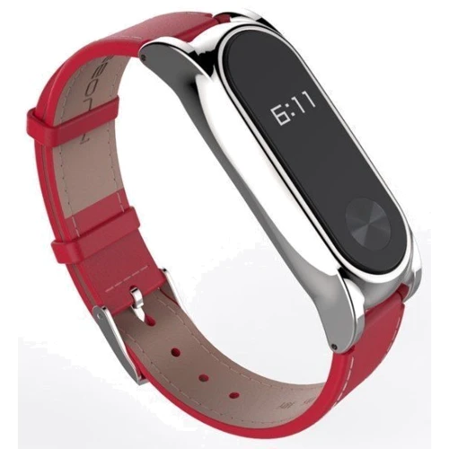 Кожаный ремешок MiJobs 2 Plus для Xiaomi Mi Band 2, Red/Silver: Совместимость с брендом Xiaomi
