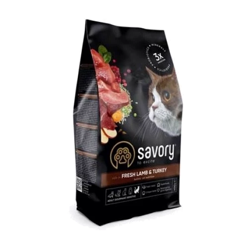 Сухой корм Savory Adult Cat Sensitive Digestion Fresh Lamb & Turkey для котов с чувствительным пищеварением 2 кг (30082)