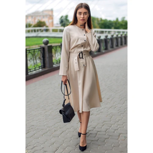 Платье FLFashion Плутос ХПП 3211 44 бежевое повседневное удлиненное миди: Вид Повседневные платья