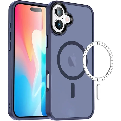 Чохол для iPhone Mobile Case TPU+PC Metal Buttons with MagSafe Colorful Navy Blue для iPhone 16