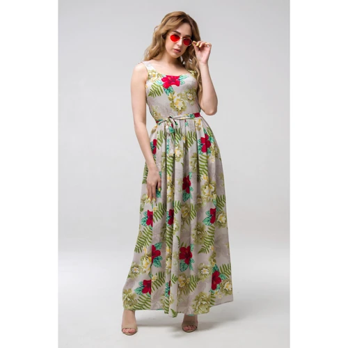 Платье FLFashion Магнолия ППМ 2201 48 бежевый повседневное длинное макси: Длина рукава Без рукава