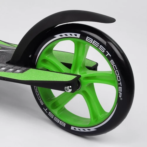 Самокат двухколесный Best Scooter с PU колесами, амортизатором, широким рулем, зажимом для руля Black/Green (94767): Максимальная допустимая нагрузка, кг 100