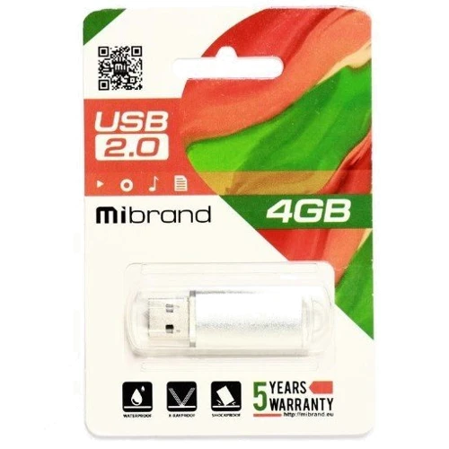 USB-флешка Mibrand 4GB Cougar USB 2.0 Silver (MI2.0/CU4P1S): Стандарт USB USB 2.0