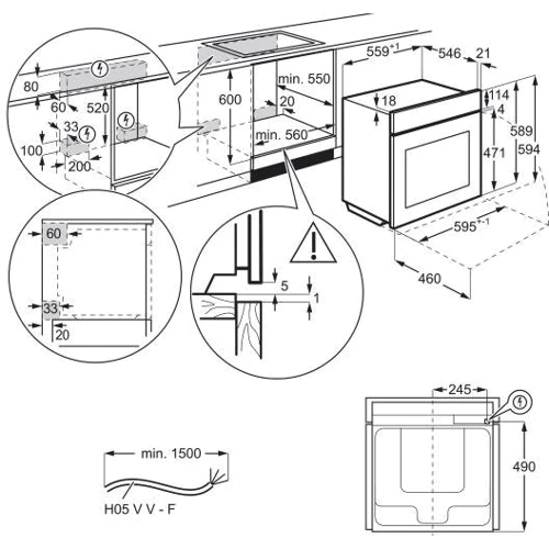 Духовой шкаф электрический Electrolux EOC9P31WX: Размеры 59.4x59.5x56.7 см (ВxШxГ)