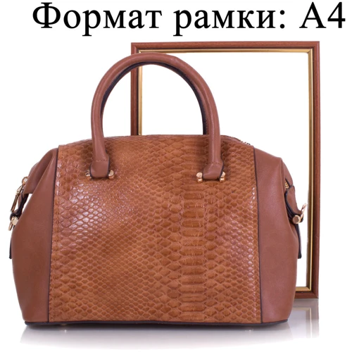 Женская сумка саквояж Amelie Galanti коричневая (A981067-1-L-brown): Фактура Тиснение, Под змею, Матовая