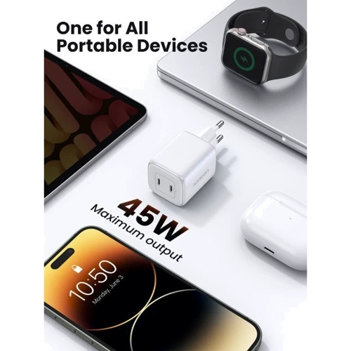 Зарядное устройство Ugreen Wall Charger 2xUSB-C CD294 45W White (15327): Количество USB-портов 2