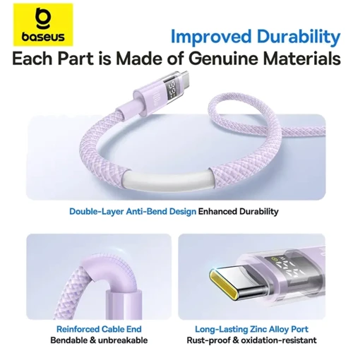 Кабель Baseus USB Cable to USB-C Display 2 Fast Charging Data 100W 1m Purple (P10382701511-00) фото 9