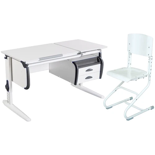 Стіл універсальний трансформований СУТ.25-03 (120 см * 61 см) + Тумба навісна ТСН.01-01 + Стілець СУТ.01 білий / сірий: Вік дитини від 6-ти років
