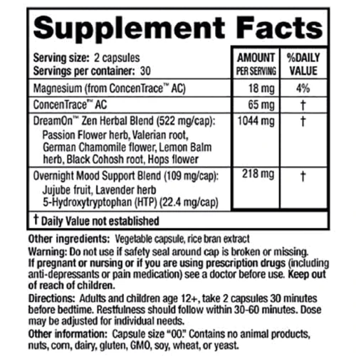 Природний Комплекс для Здорового Сну RidgeCrest Herbals DreamOn Zen, 60 Vegan Capsules : Форма випуску капсули