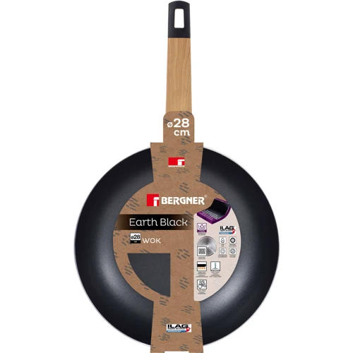 Сковорода вок Bergner Earth black 28 см (BG-34627-BK): Антипригарное покрытие ILAG Premium