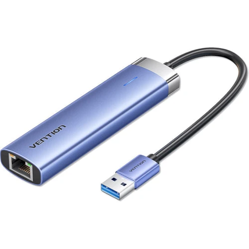 Адаптер Vention Adapter USB to x3USB3.0+RJ45+USB-C Aluminum Alloy Blue (TGFSB)