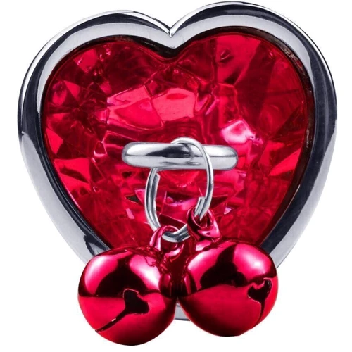 Анальная пробка с кристаллом и колокольчиком Silver Heart RED (размер M)