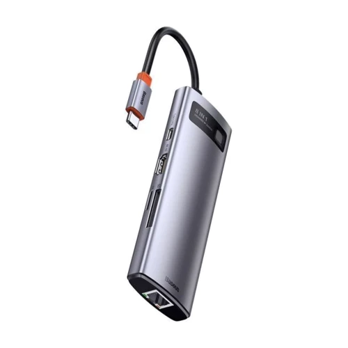 Адаптер Baseus Adapter USB-C to 3xUSB3.0+HDMI+RJ45+USB-C+TF+SD Gray (CAHUB-CV0G): Додаткові роз'єми SD+TF Card, USB-C, Ethernet, HDMI, USB OTG