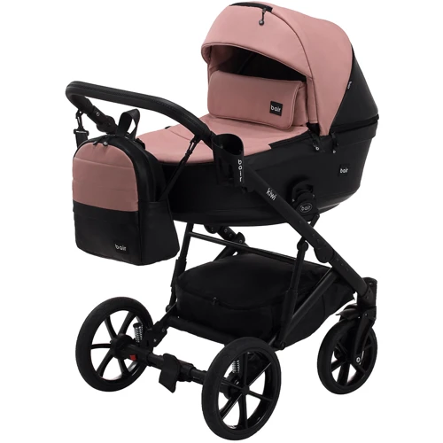 Коляска 2 в 1 Bair Kiwi кожа 100% BK-44/15 розовый (пудра) - черный фото 10