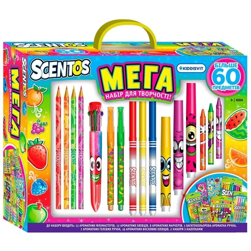 Ароматный набор для творчества - МЕГАКРЕАТИВ (фломастеры, карандаши, ручки, маркеры, наклейки)