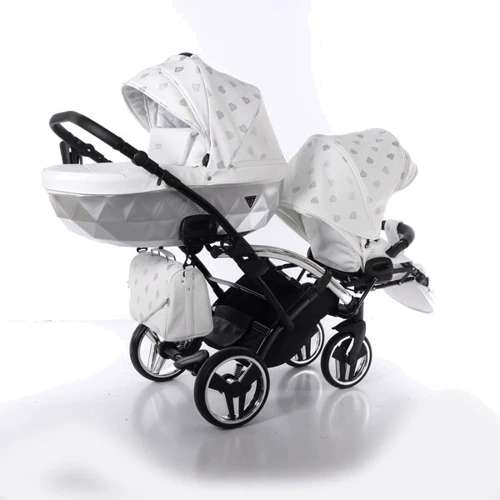Универсальная коляска для двойни 2 в 1 Junama Glow Duo Slim 03, белый с серебристым (J-G-DUOs-03): Материал колес полиуретан